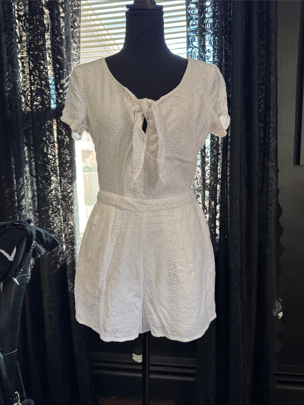 Hollister White Eyelet Tie-Front Romper